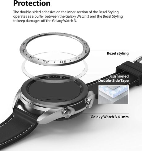 Ringke Bezel Styling for Galaxy Watch 3 41mm Bezel Ring Adhesive Cover Anti Scratch Stainless Steel Protection for Galaxy Watch 3 41mm Accessory - Black [41-03] in Saudi Arabia