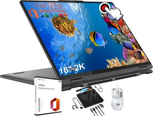 Lenovo Yoga 7 2-in-1 Laptop - with Office Lifetime License & 8 in 1 Optical Drive, 16" 2K Touchscreen Display, Intel 12-Core Ultra 5 125U CPU, 16 GB DDR5 RAM, 512 GB SSD, Backlit KB, Wifi6, Win 11 Pro in Saudi Arabia