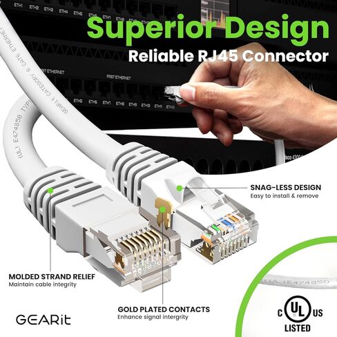 GearIT RJ45 Cat 6 Ethernet Patch Cable for TV, Modem, PC Gaming, 10Gbps, Gold-Plated Connectors, Snagless, Network Cable, Internet Cable, 10 Feet, Red in Saudi Arabia