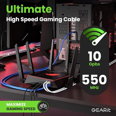 كابل GearIT RJ45 Cat 6 Ethernet للتلفزيون، المودم، ألعاب الكمبيوتر، 10 جيجابت في الثانية، موصلات مطلية بالذهب، Snagless، كابل الشبكة، كابل الإنترنت، 10 أقدام، أحمر in Saudi Arabia