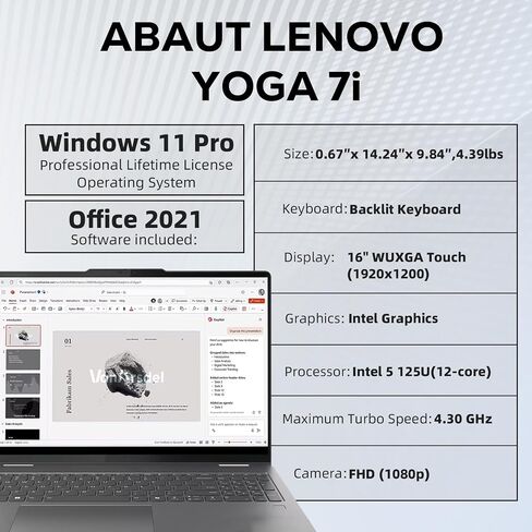 لاب توب Lenovo Yoga 7i 2 في 1 - شاشة لمس 16 بوصة FHD+ - Ultra 5 125U - قارئ بصمات الأصابع - لوحة مفاتيح بإضاءة خلفية - Wi-Fi6 - رسومات Intel HD - Win 11 Pro مع 2021 Pro Office مدى الحياة (16 جيجابايت DDR5، 2 تيرابايت SSD) in Saudi Arabia