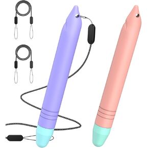 Kid-Friendly Stylus Pens for Touch Screens, MEKO 2 Pack Anti-Dropping Stylus for Kids with Tethers Compatible with Fire Tablet, iPad, iPhone, Android Tablets, All Touch Screen Devices (Pink+Purple)