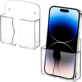2Pcs Wall Mount Phone Holder Transparent Wall Phone Holder for Bed Self Adhesive Cell Phone Wall Holder with Charging Hole for Most Cell Phone, Bedside Remote Control Stand