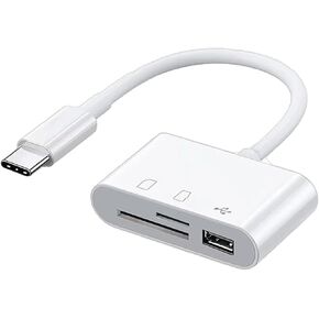 Type C SD/TF Card Reader for iPhone 15 16/iPad/MacBook/Mac/Camera, 3-in-1 Micro SD Card Reader Adapter, Plug and Play