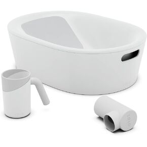 Lalo Bathtime Starter Kit - Modern Baby Bathtub, Rinse Cup & Spout Cover Bundle, Safe & Clean Design for Newborns, Minimalist Design, Easy to Clean, 25.3 x 18 x 7.7 in, 10 lb - Licorice in Saudi Arabia