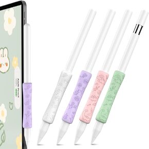 4 Pack Cute Grip Designed for Apple Pencil 2nd Generation & Apple Pencil (USB-C) Grip Support Magnetic Charging Ergonomic Design Protective Compatible with iPad Pen (White/Blue//Pink/Green)