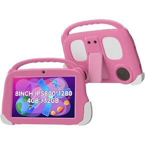 Kids Tablet, 8 inch Tablet, 4GB RAM 32GB ROM 512GB Expansion, Android 12 Kids BT, GMS, WiFi, Parental Control Mode, Beautiful Case Wear Resistant, Dual Camera, Education, Gaming.