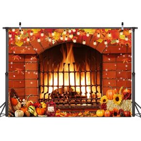 Dudaacvt 7X5FT Thanksgiving Fireplace Theme Backdrop Fall Thanksgiving Backdrop Autumn Pumpkin Harvest Background Thanksgiving Baby Shower Banner Fall Harvest Backdrop