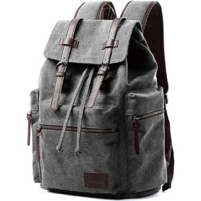 Vintage Canvas Backpack for Men Olive Green Rucksack Fit 15.6 inch Laptop Large Retro Flap Daypack for Casual Hiking Travel Commute