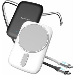 GALVANOX MAG 5.0 Magnetic Power Banks (2 Pack) Compatible with MagSafe for iPhone [5000mAh] USB-C Fast Charging Wireless Portable Battery Charger for Travel, Black/White (2023 Release)