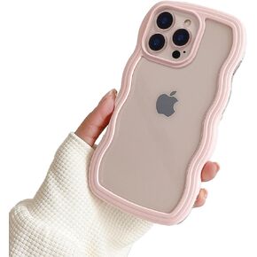 Compatible for Clear iPhone 16 Pro Max Case Cute Simple Curly Wave Bumper Aesthetic Phone Case for Girls Women Soft TPU Protective Phone Cover-Pink