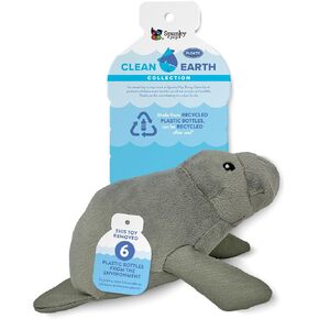 Spunky pup Clean Earth Plush Dog Toy with Squeaker - Recycled, Eco-Friendly, Floats for Beach, Lake, Pool - Manatee, Small