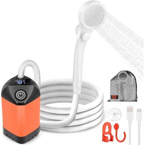 B013 Portable Camping Shower - Outdoor Camp Shower Pump with Showerhead, Low Noise, 7800mAh Rechargeable Shower Camping with Temperature & Battery Display for Camping,Beach,Hiking,Car Washing,Pet Bath
