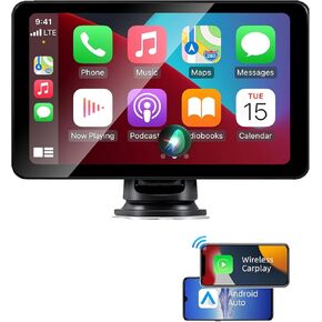 2024 Wireless Apple Car Play Portable Car Screen, 7'' HD IPS Touchscreen Car Music Vedio Player, Car Stereo with Bluetooth/GPS Navigation/Voice Control/Mirror Link