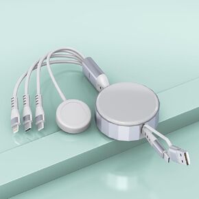 Multi Charger for Samsung Watch Charging Cable - 100W 4 in 1 Retractable USB C Fast Charger Cord, 3M/10Ft Galaxy Watch Charger for Samsung Galaxy Watch/Galaxy S23/22/Android/iPhone 15 14/Laptop