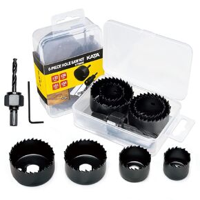 KATA Bi-Metal Hole Saw Kit, 7 Pieces Metal Hole Saw Set with 1-1/4" to 2-1/8" (32-54mm), 4PCS Hole Saw Blades in Case with Mandrels, Drill Bit, Hex Key for Thin Metal, Hard Wood, Drywall