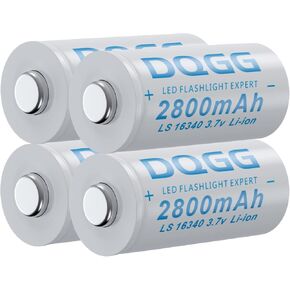 3.7 Volt 16340 Rechargeable Battery 2800mAh Battery 4 Pack Large Capacity Batteries for LED Flashlight, Headlamps, etc