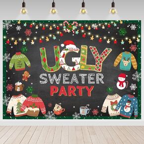 Avezano Ugly Sweater Party Backdrop Christmas Ugly Sweater Background for Photography Ugly Christmas Sweater Party Decorations (7x5ft)