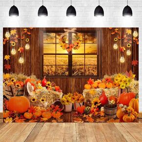 Fall Forest Backdrop for Friendsgiving Party Decorations Golden Fallen Leaves Autumn Backdrop Pumpkin Thanksgiving Background Harvest Themed Thanksgiving Party Supplies Banner 5x3ft