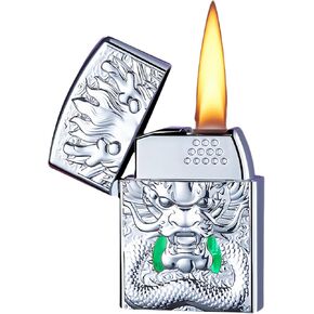 Mini Butane Torch Lighter, Vintage Soft Flame Lighter, Refillable Cool Lighters for Men, Smart Lighter with 4 Ignition Methods, Gear Turntable (Fuel Not Included) (Ice Coloured)