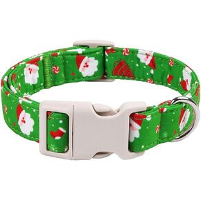 Christmas Dog Collar for Medium Dogs，Adjustable Cotton Pink Elk Tree Dog Collars Santa Claus Puppy Collar for Male Female Boy and Girl Dogs, M