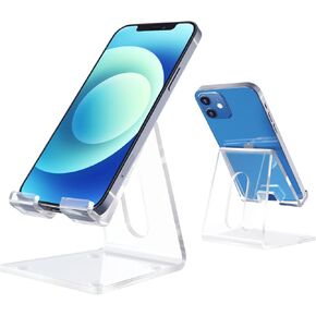 DARENYI Acrylic Cell Phone Stand for Desk, Clear Phone Holder Dock for Desk, Compatible with iPhone 13 12 11 Pro Max XR XS X SE 8 iPad All Android Phones Tablets