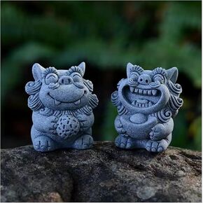 livelyfish Fish Tank Fu Foo Dogs Statues Decorations A Pair of Asian Japanese Sandstone Lion Figures Sculpture for 10 Gallon Tanks Aquarium, Garden Bonsai Decor Gifts,E (M)