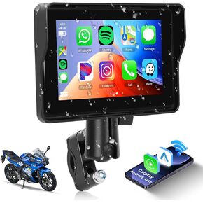 Hodozzy 5 Inch Motorcycle Carplay Screen with Wireless CarPlay/Android Auto, Waterproof Touchscreen Portable with Dual Bluetooth Display GPS for Motorcycle/Motorbike, Mirror Link EQ/TF/Voice Control