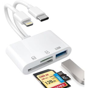 SD Card Reader, Lightning Lnterface SD Card Adapter for iPhone, iPad, Memory Card Reader with USB C Camera Adapter, Supports SD,Micro SD,USB 3.0,No App Driver Required