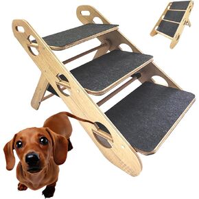 2-in-1 Dog Stairs,Dog Steps for Bed 18"H,Foldable Pet Stairs for Beds Cars Couch,Non-Slip Wooden Dog Stairs,Max Weight of 78Lbs
