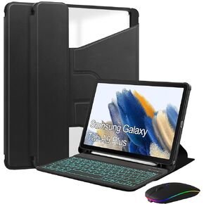 Keyboard Case for Samsung Galaxy Tab A9 Plus 11 Inch 2023-7 Color Backlit, 360° Rotating Cover with Detachable Wireless Bluetooth Keyboard,Deep Green