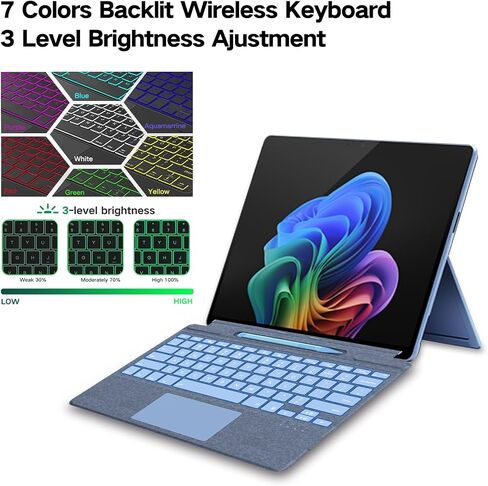 لوحة مفاتيح Surface Pro 9 مع قلم نحيف، متوافقة مع Microsoft Surface Pro 11 10 9 8 X، لوحة مفاتيح بإضاءة خلفية لاسلكية بلوتوث مقاس 13 بوصة مع قلم نحيف، لوحة مفاتيح مع قلم نحيف in Saudi Arabia