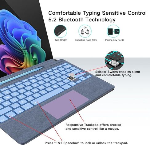 لوحة مفاتيح Surface Pro 9 مع قلم نحيف، متوافقة مع Microsoft Surface Pro 11 10 9 8 X، لوحة مفاتيح بإضاءة خلفية لاسلكية بلوتوث مقاس 13 بوصة مع قلم نحيف، لوحة مفاتيح مع قلم نحيف in Saudi Arabia