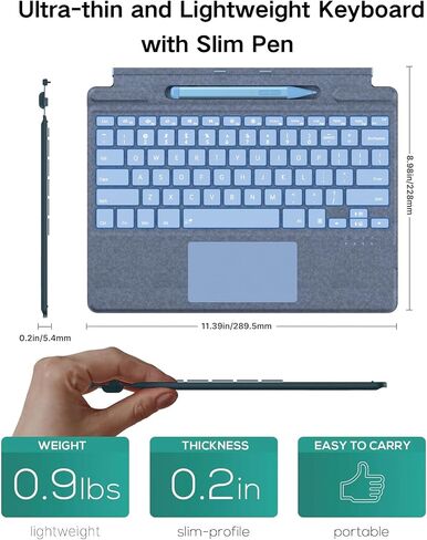 لوحة مفاتيح Surface Pro 9 مع قلم نحيف، متوافقة مع Microsoft Surface Pro 11 10 9 8 X، لوحة مفاتيح بإضاءة خلفية لاسلكية بلوتوث مقاس 13 بوصة مع قلم نحيف، لوحة مفاتيح مع قلم نحيف in Saudi Arabia
