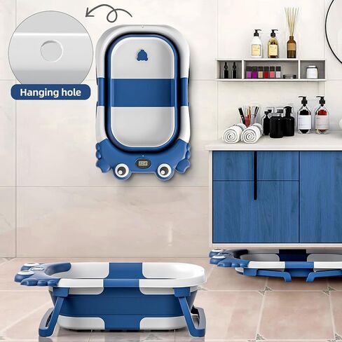 حوض استحمام للأطفال قابل للطي للرضع والأطفال الصغار مع مراقب درجة الحرارة في الوقت الحقيقي + وسادة عائمة، مجموعة حوض استحمام للأطفال قابلة للطي قابلة للتطبيق من عمر 0 ​​إلى 36 شهرًا، حوض استحمام محمول للسفر للأطفال حديثي الولادة (بيج) in Kuwait