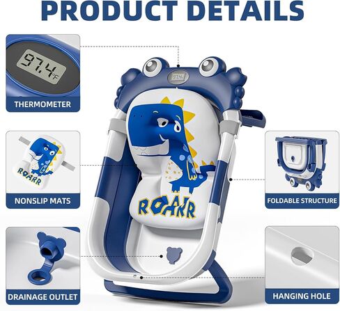 حوض استحمام للأطفال قابل للطي للرضع والأطفال الصغار مع مراقب درجة الحرارة في الوقت الحقيقي + وسادة عائمة، مجموعة حوض استحمام للأطفال قابلة للطي قابلة للتطبيق من عمر 0 ​​إلى 36 شهرًا، حوض استحمام محمول للسفر للأطفال حديثي الولادة (بيج) in Kuwait