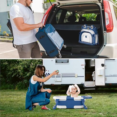 حوض استحمام للأطفال قابل للطي للرضع والأطفال الصغار مع مراقب درجة الحرارة في الوقت الحقيقي + وسادة عائمة، مجموعة حوض استحمام للأطفال قابلة للطي قابلة للتطبيق من عمر 0 ​​إلى 36 شهرًا، حوض استحمام محمول للسفر للأطفال حديثي الولادة (بيج) in Kuwait