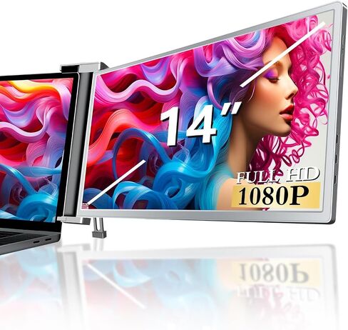 موسع شاشة كمبيوتر محمول مزدوج مقاس 14 بوصة - موسع شاشة محمول FHD 1080P IPS مع منفذ USB-C ومنفذ HDMI صغير، التوصيل والتشغيل، سهل الحمل، شاشة جانبية خفيفة الوزن لأجهزة الكمبيوتر المحمولة 14-17.3 بوصة، سويتش، إكس بوكس in Saudi Arabia