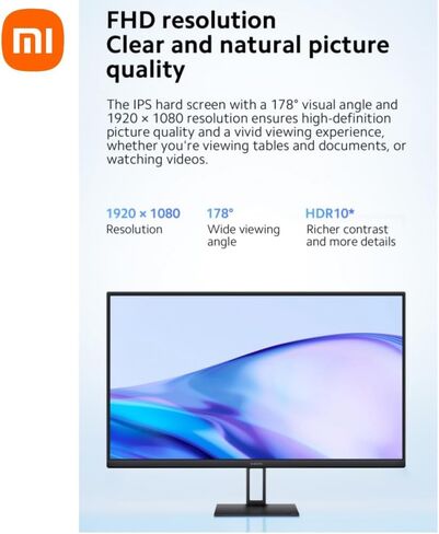 Xiaomi A27i 27 inch Monitor, 100Hz high Refresh Rate, IPS Hard Screen, 7.5mm Ultra-Slim Body, 1080p FHD Resolution, ∆Е<2 Factory Color Calibration for Each Screen, DP 1.4 Supported and Easy mounting in Kuwait