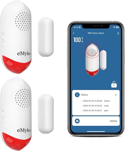WiFi Door Sensor with Alarm Light, Door Alarm 120dB When Opened, Compatible with Smart Life and Tuya Smart Apps, 2 Pack in Saudi Arabia