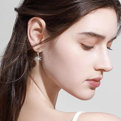 Snowflake Earrings 925 Sterling Silver Snowflake Dangle Drop Earrings with White Turquoise Christmas Jewelry Gifts for Women in Kuwait