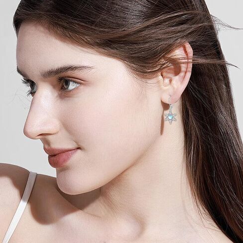 Snowflake Earrings 925 Sterling Silver Snowflake Dangle Drop Earrings with White Turquoise Christmas Jewelry Gifts for Women in Kuwait