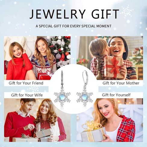 Snowflake Earrings 925 Sterling Silver Snowflake Dangle Drop Earrings with White Turquoise Christmas Jewelry Gifts for Women in Kuwait