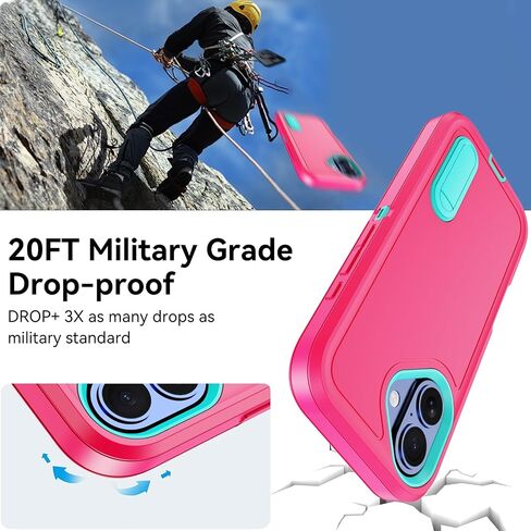 for iPhone 16 Case with Stand, [2X Screen Protectors] 3 in 1 Military Grade Drop Protection Bumper Case [Built-in Kickstand] Heavy Duty Shockproof Protective Phone Cover (Rose) in Saudi Arabia