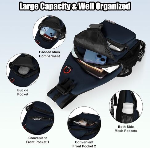 حقيبة ظهر Geestock Crossbody Sling للرجال والنساء، حقيبة كتف قابلة للتحويل وحقيبة صدر مقاومة للماء للرحلات النهارية والمشي لمسافات طويلة (أزرق داكن) in Saudi Arabia