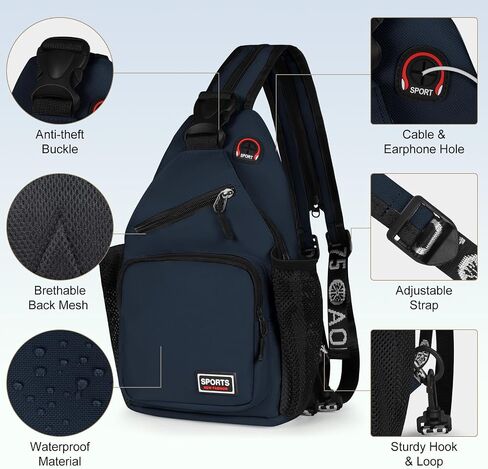 حقيبة ظهر Geestock Crossbody Sling للرجال والنساء، حقيبة كتف قابلة للتحويل وحقيبة صدر مقاومة للماء للرحلات النهارية والمشي لمسافات طويلة (أزرق داكن) in Saudi Arabia