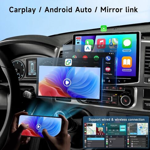 [4+64G] Hodozzy Android Single Din Car Stereo مع Wireless CarPlay/Android Auto، 10.1 بوصة 360 درجة قابلة للتعديل وشاشة تعمل باللمس راديو السيارة مع وصلة مرآة بلوتوث GPS WiFi FM RDS DAB SWC + كاميرا احتياطية in Saudi Arabia