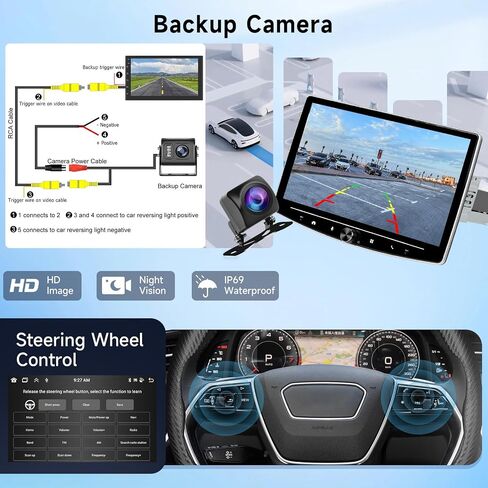 [4+64G] Hodozzy Android Single Din Car Stereo مع Wireless CarPlay/Android Auto، 10.1 بوصة 360 درجة قابلة للتعديل وشاشة تعمل باللمس راديو السيارة مع وصلة مرآة بلوتوث GPS WiFi FM RDS DAB SWC + كاميرا احتياطية in Saudi Arabia