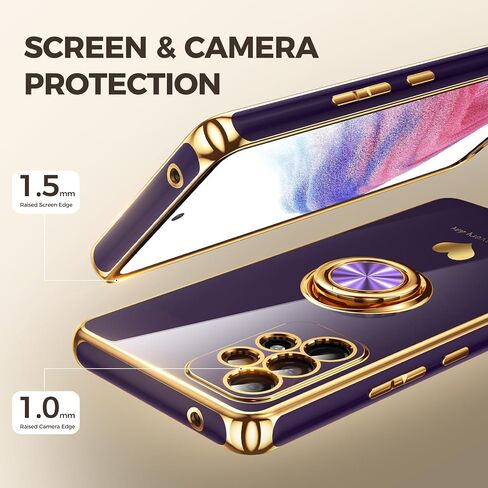 for Samsung Galaxy A53 5G Case with 2 Pack Screen Protector, 360° Rotatable Ring Holder [Luxury Hearts Pattern] Plating Gold Edge Slim Soft Phone Cover Case for Galaxy A53 - Purple in Kuwait
