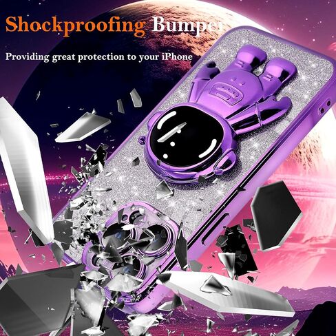 for Cute iPhone 15 Plus Astronaut Case - Girls Clear Glitter Phone Case with Spaceman Stand - Luxury Electroplated Bumper Full Camera Cover Slim iPhone 15 Plus Cases Covers - Purple in Saudi Arabia